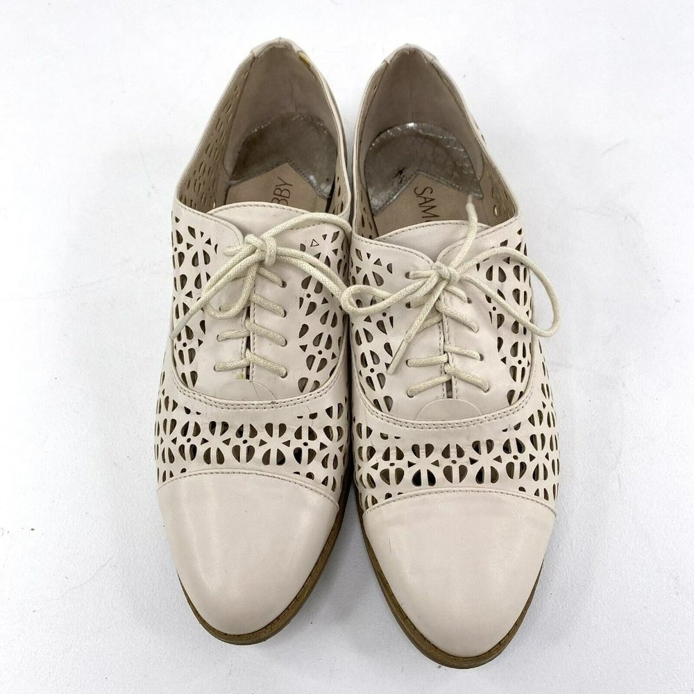 Sam & Libby Beige Laser-Cut Oxford Flats - Picture 3 of 8